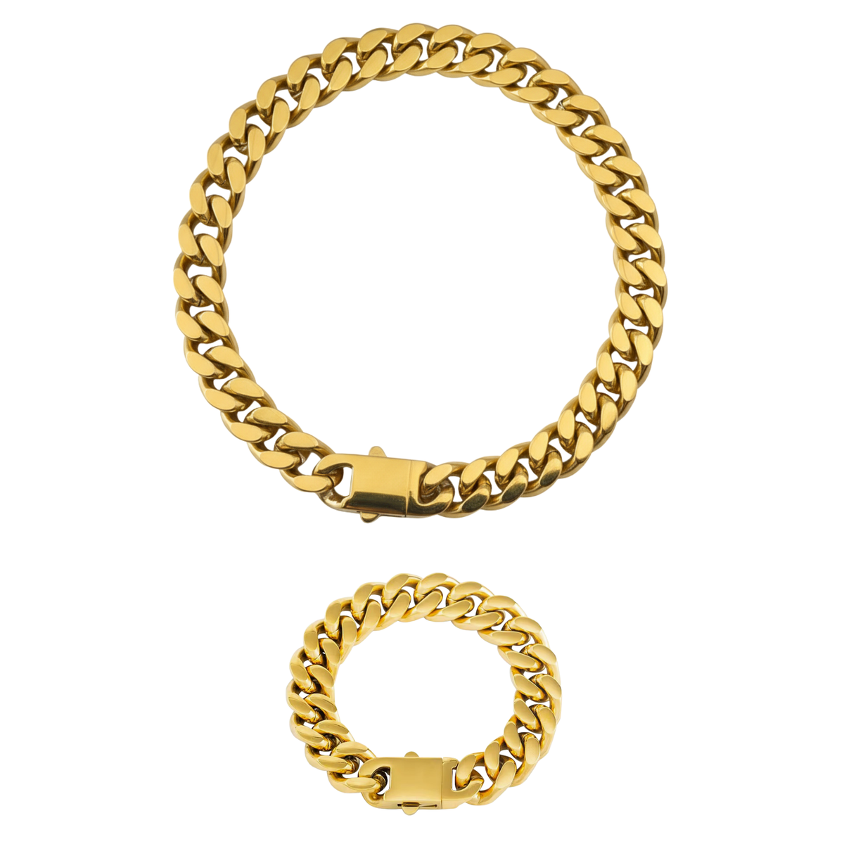 Chunky Cuban Necklace Gold + Chunky Cuban Bracelet Gold Bundle