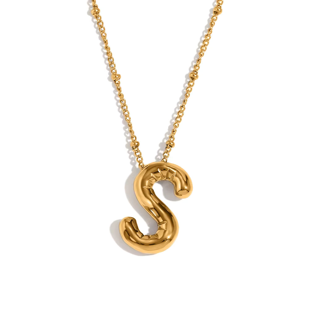 Bubble Initial Necklace Gold