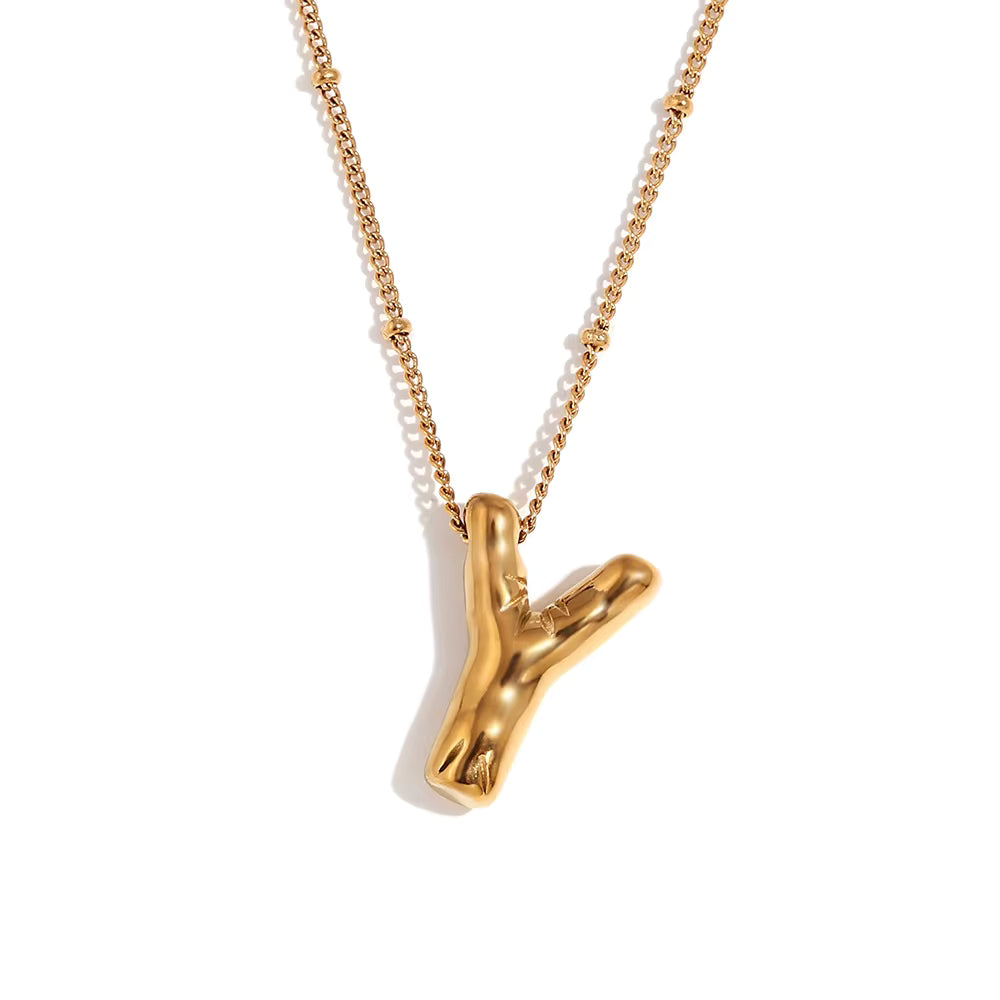 Bubble Initial Necklace Gold