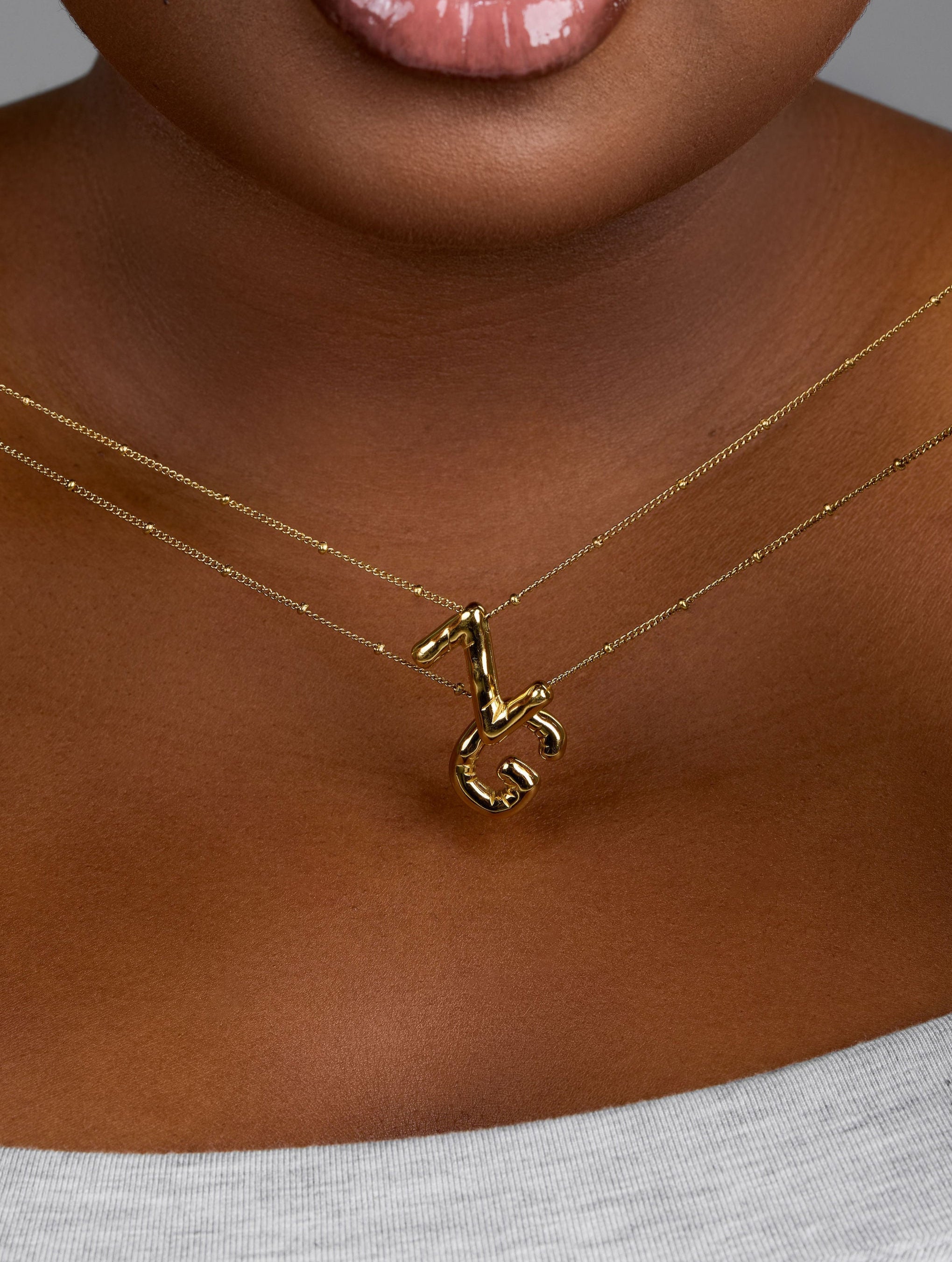 Bubble Initial Necklace Gold
