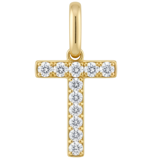 Letter T pavé initial charm